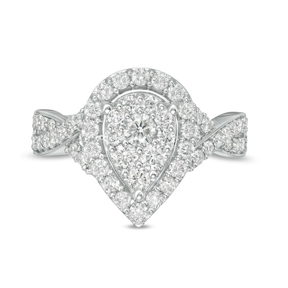 1 CT. T.w. Composite Pear Diamond Frame Twist Shank Engagement Ring in 10K White Gold