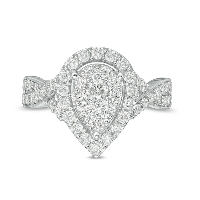 Main Image 4 of 1 CT. T.W. Composite Pear Diamond Frame Twist Shank Engagement Ring in 10K White Gold