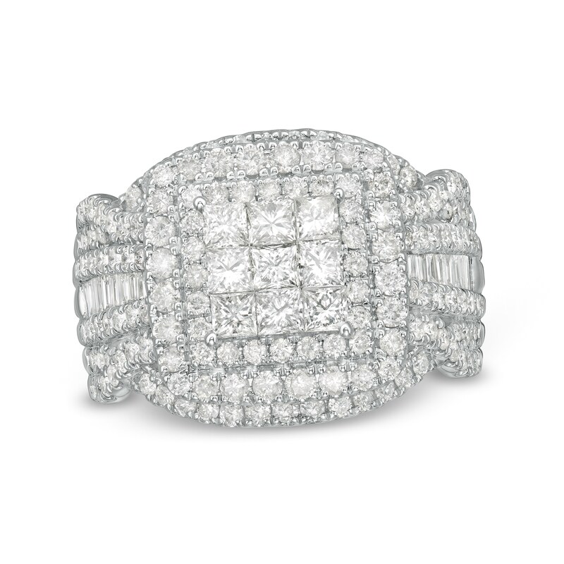 Main Image 1 of 2 CT. T.W. Princess-Cut Composite Diamond Frame Multi-Row Engagement Ring in 10K White Gold