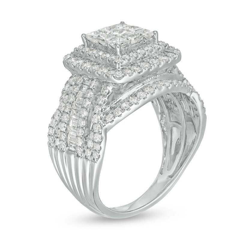Main Image 3 of 2 CT. T.W. Princess-Cut Composite Diamond Frame Multi-Row Engagement Ring in 10K White Gold