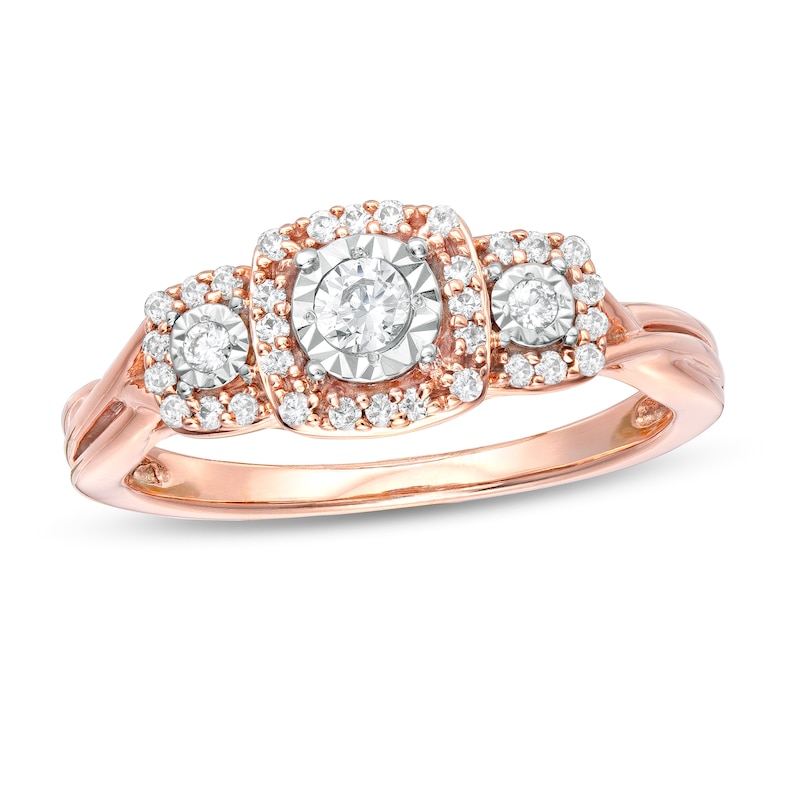 1/4 CT. T.W. Diamond Past Present Future® Promise Ring in 10K Rose Gold