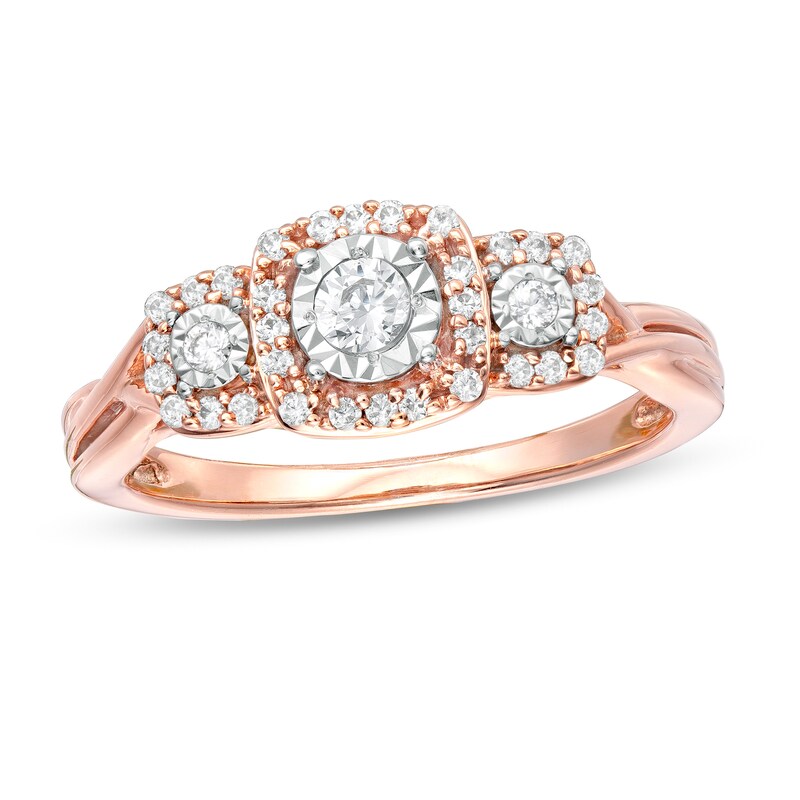 Main Image 1 of 1/4 CT. T.W. Diamond Past Present Future® Promise Ring in 10K Rose Gold