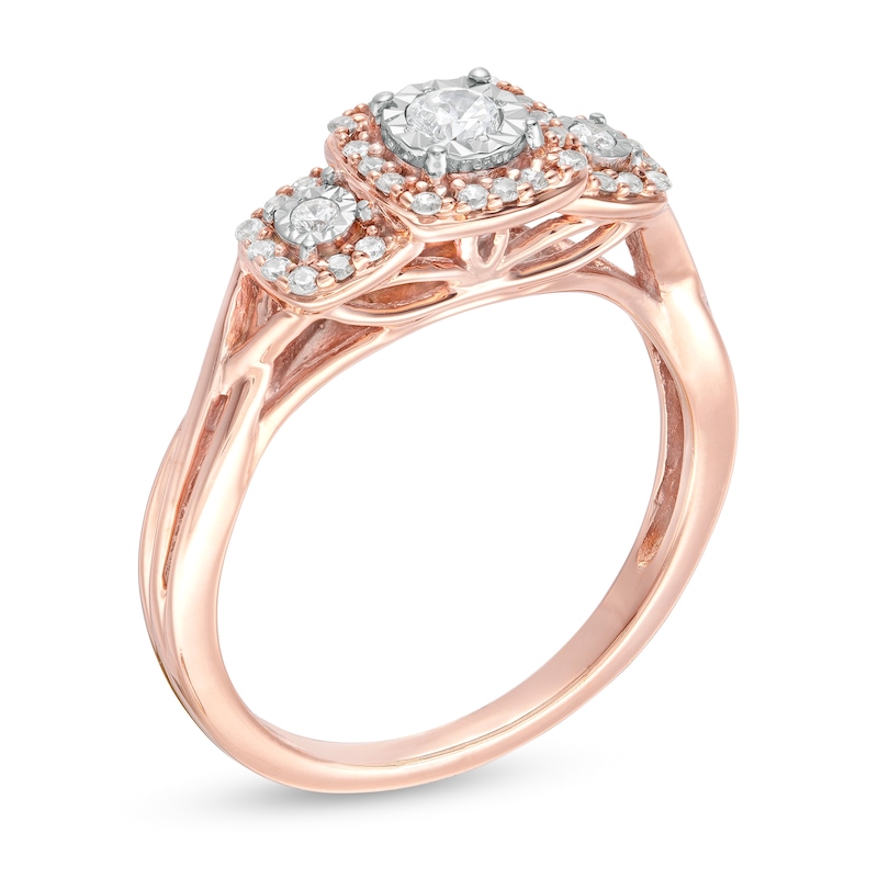 Main Image 3 of 1/4 CT. T.W. Diamond Past Present Future® Promise Ring in 10K Rose Gold