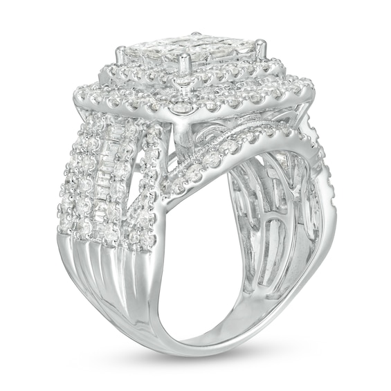 4 CT. T.w. Princess-Cut Composite Diamond Multi-Row Split Shank Engagement Ring in 10K White Gold