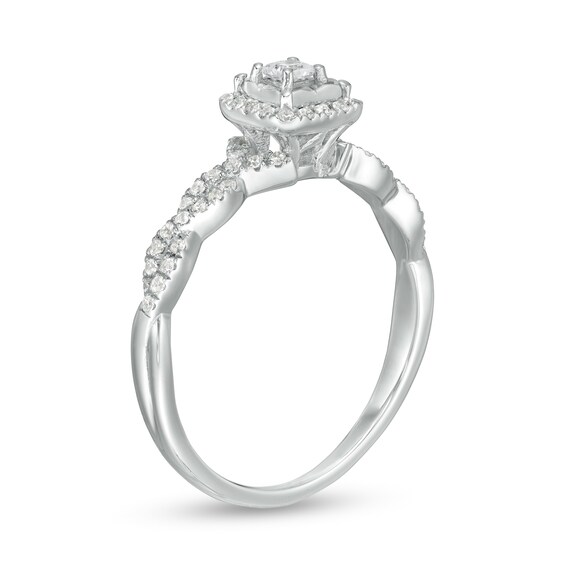 1/4 CT. T.w. Princess-Cut Diamond Cushion Frame Twist Shank Promise Ring in 10K White Gold