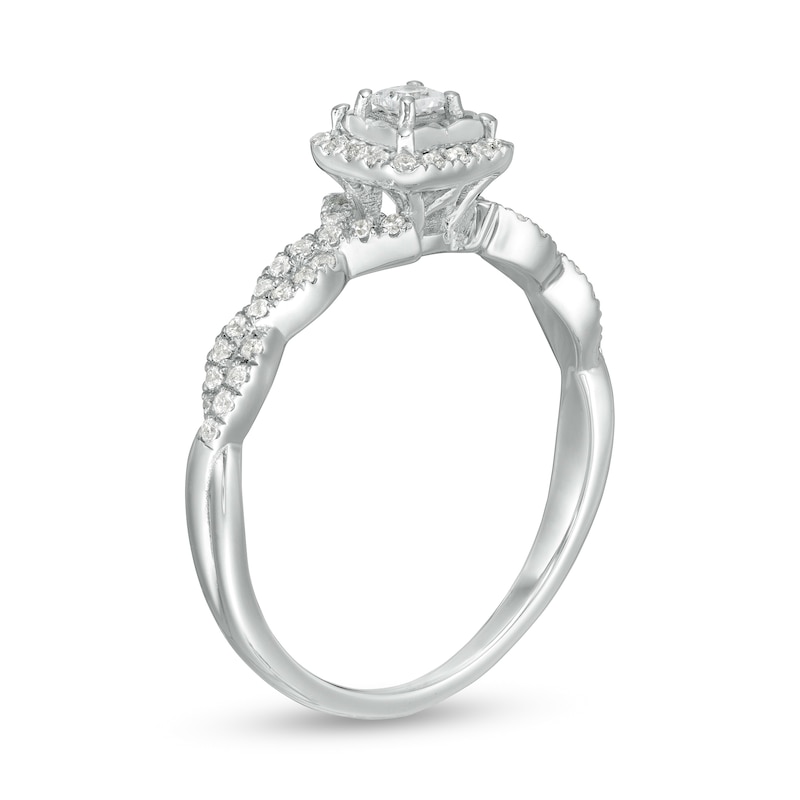 Main Image 3 of 1/4 CT. T.W. Princess-Cut Diamond Cushion Frame Twist Shank Promise Ring in 10K White Gold