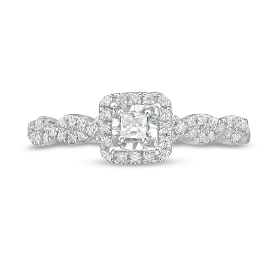 1/4 CT. T.w. Princess-Cut Diamond Cushion Frame Twist Shank Promise Ring in 10K White Gold