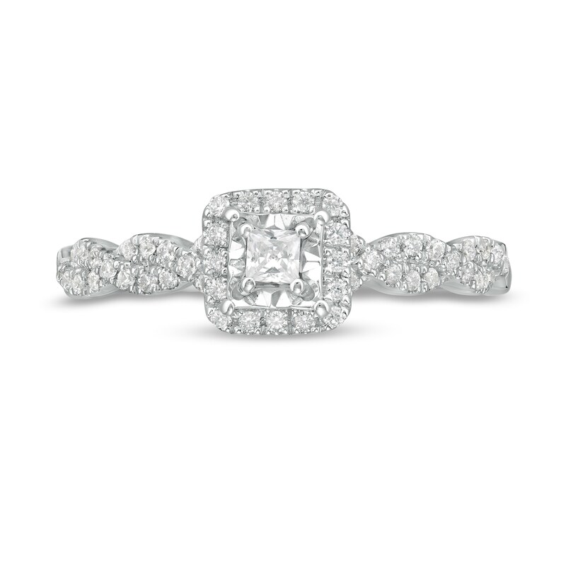 Main Image 4 of 1/4 CT. T.W. Princess-Cut Diamond Cushion Frame Twist Shank Promise Ring in 10K White Gold