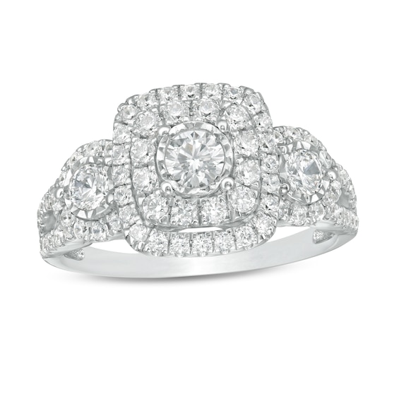 1 CT. T.w. Diamond Double Cushion Frame Past Present Future® Engagement Ring in 10K White Gold