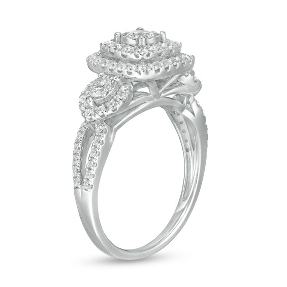1 CT. T.w. Diamond Double Cushion Frame Past Present FutureÂ® Engagement Ring in 10K White Gold
