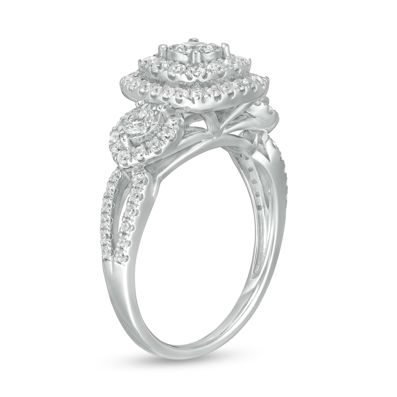 Main Image 3 of 1 CT. T.W. Diamond Double Cushion Frame Past Present Future® Engagement Ring in 10K White Gold