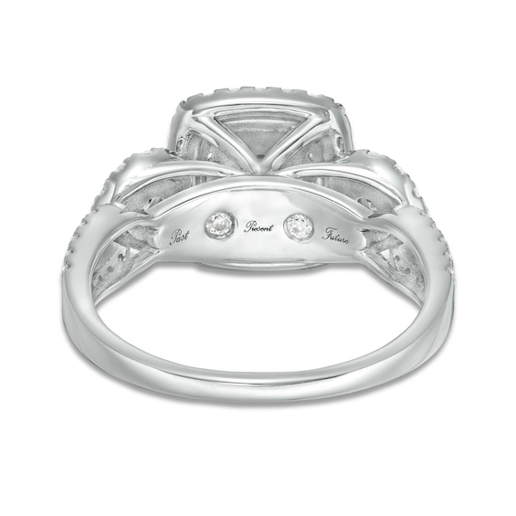 1 CT. T.w. Diamond Double Cushion Frame Past Present FutureÂ® Engagement Ring in 10K White Gold