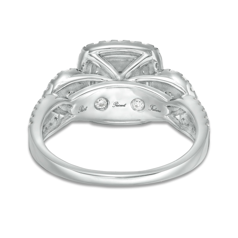 Main Image 4 of 1 CT. T.W. Diamond Double Cushion Frame Past Present Future® Engagement Ring in 10K White Gold