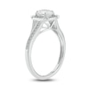 6.0mm Cushion-Shaped White Lab-Created Sapphire and 1/10 CT. T.W. Diamond Frame Engagement Ring in Sterling Silver