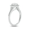 Thumbnail Image 1 of 6.0mm Cushion-Shaped White Lab-Created Sapphire and 1/10 CT. T.W. Diamond Frame Engagement Ring in Sterling Silver