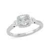 5.0mm Cushion-Cut White Lab-Created Sapphire and 1/6 CT. T.W. Diamond Frame Engagement Ring in Sterling Silver