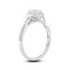 5.0mm Cushion-Cut White Lab-Created Sapphire and 1/6 CT. T.W. Diamond Frame Engagement Ring in Sterling Silver