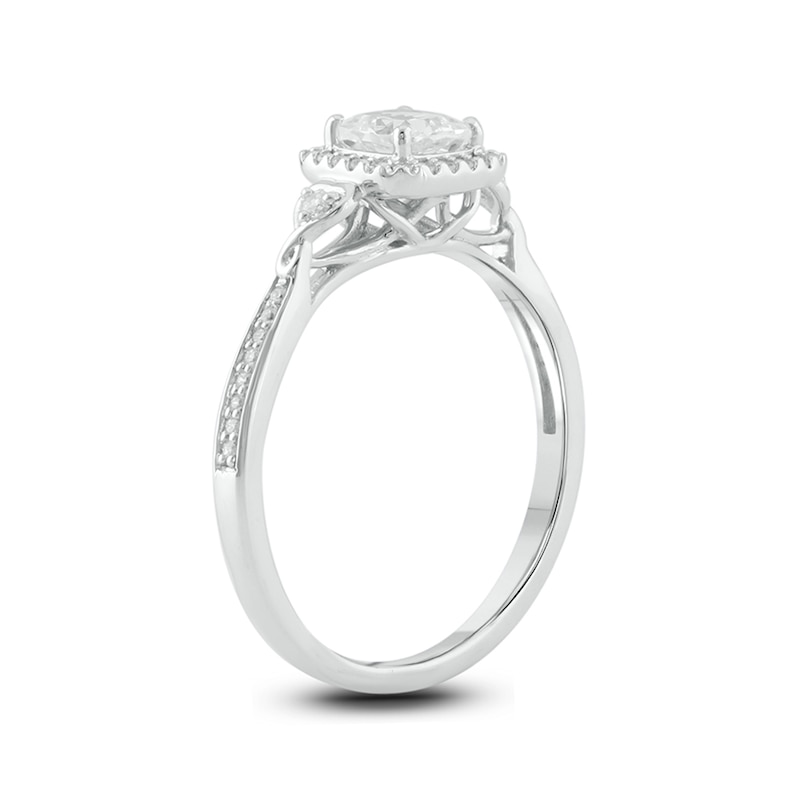 Main Image 2 of 5.0mm Cushion-Cut White Lab-Created Sapphire and 1/6 CT. T.W. Diamond Frame Engagement Ring in Sterling Silver