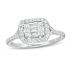 1/2 CT. T.W. Baguette and Round Diamond Sideways Rectangle Ring in 10K White Gold