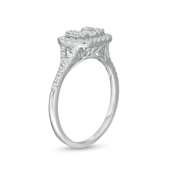 1/2 CT. T.w. Baguette and Round Diamond Sideways Rectangle Ring in 10K White Gold