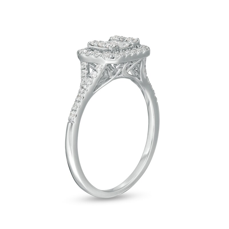 Main Image 3 of 1/2 CT. T.W. Baguette and Round Diamond Sideways Rectangle Ring in 10K White Gold