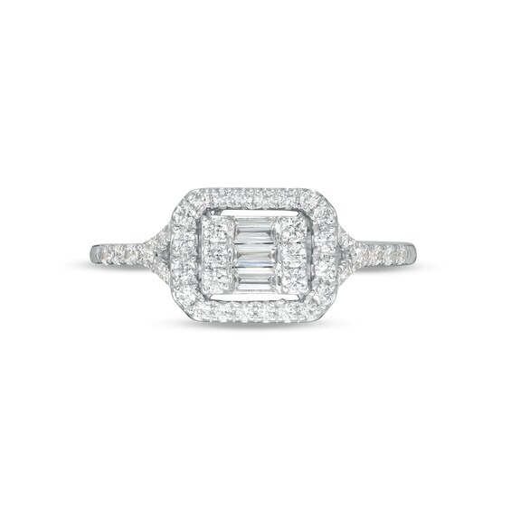 1/2 CT. T.w. Baguette and Round Diamond Sideways Rectangle Ring in 10K White Gold