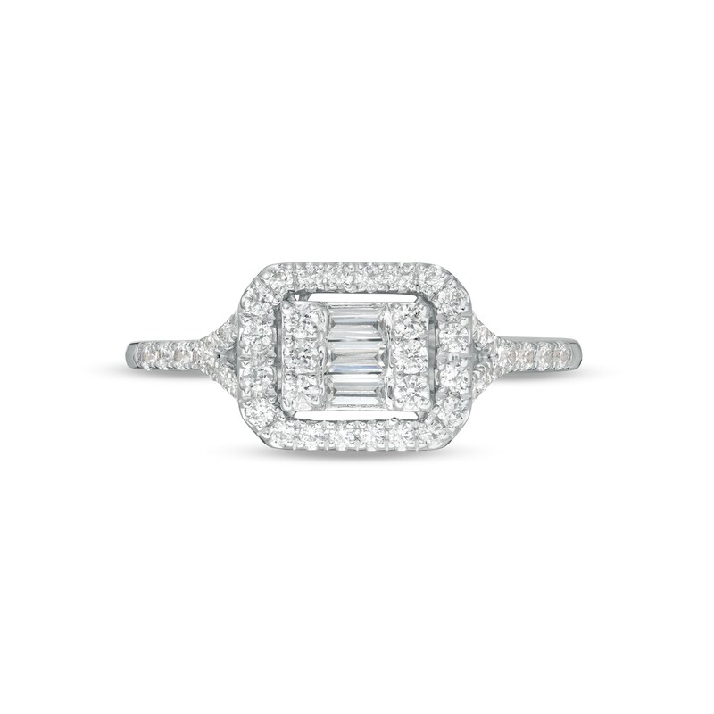 Main Image 4 of 1/2 CT. T.W. Baguette and Round Diamond Sideways Rectangle Ring in 10K White Gold