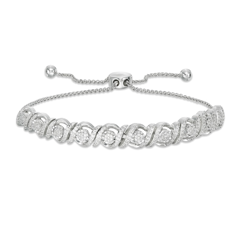Main Image 1 of 1/2 CT. T.W. Diamond Cascading Bolo Bracelet in Sterling Silver - 9.5"