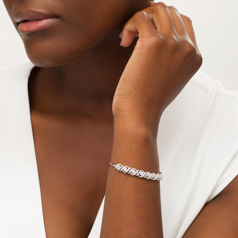 Main Image 2 of 1/2 CT. T.W. Diamond Cascading Bolo Bracelet in Sterling Silver - 9.5"
