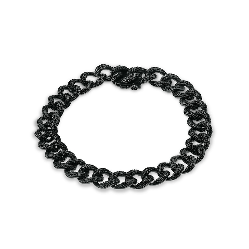 Men's 1 CT. T.W. Black Diamond Curb Chain Bracelet in Solid Sterling Silver with Black Rhodium - 8.0."