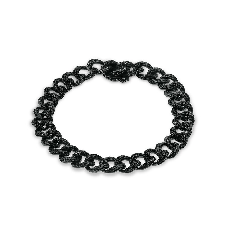 Main Image 2 of 1 CT. T.W. Black Diamond Curb Chain Bracelet in Solid Sterling Silver with Black Rhodium - 8.0."