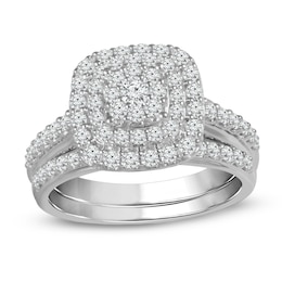 1 CT. T.W. Composite Diamond Double Cushion Frame Bridal Set in 10K White Gold