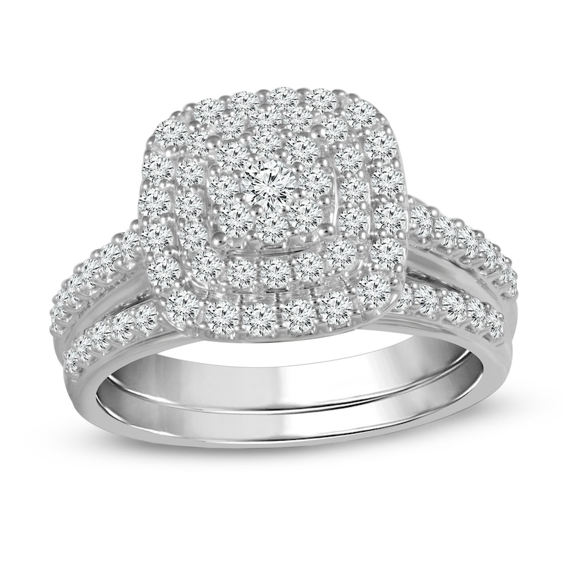 Main Image 1 of 1 CT. T.W. Composite Diamond Double Cushion Frame Bridal Set in 10K White Gold