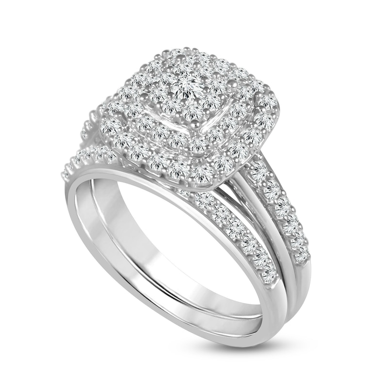 Main Image 2 of 1 CT. T.W. Composite Diamond Double Cushion Frame Bridal Set in 10K White Gold