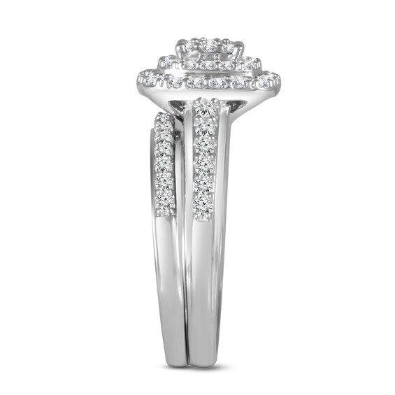 1 CT. T.w. Composite Diamond Double Cushion Frame Bridal Set in 10K White Gold