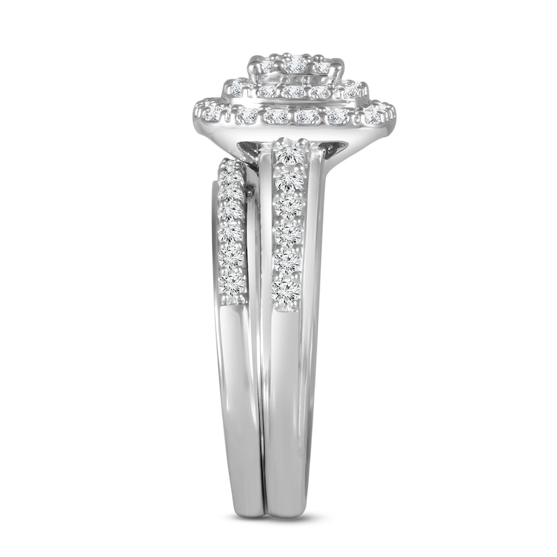 Main Image 3 of 1 CT. T.W. Composite Diamond Double Cushion Frame Bridal Set in 10K White Gold