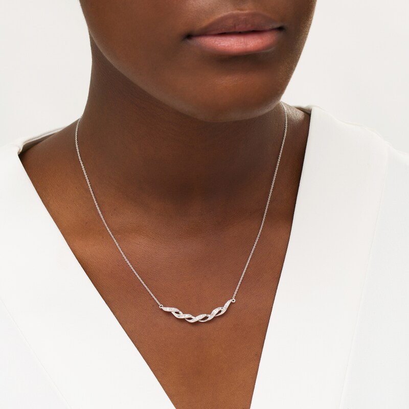 Main Image 2 of 1/5 CT. T.W. Diamond Cascading Ribbon Necklace in Sterling Silver