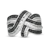 Thumbnail Image 0 of 1 CT. T.W. Enhanced Black and White Diamond Layered Overlap Ring in Sterling Silver