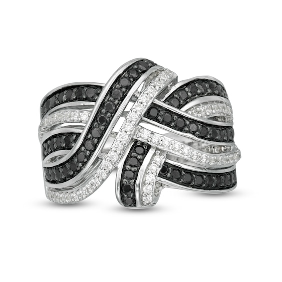 1 CT. T.w. Enhanced Black and White Diamond Layered Overlap Ring in Sterling Silver