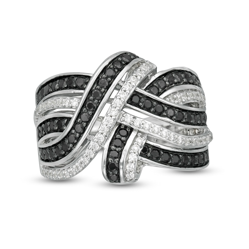 1 CT. T.W. Enhanced Black and White Diamond Layered Overlap Ring in Sterling Silver