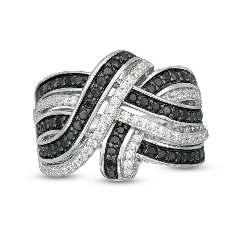 Main Image 1 of 1 CT. T.W. Enhanced Black and White Diamond Layered Overlap Ring in Sterling Silver