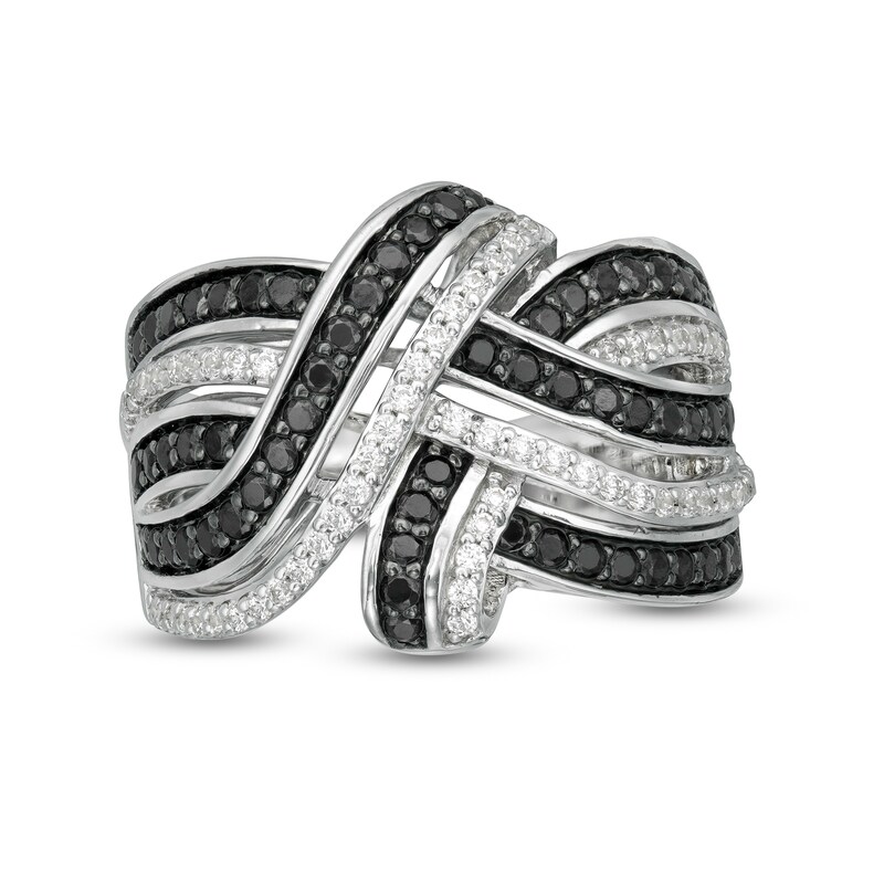 1 CT. T.W. Enhanced Black and White Diamond Layered Overlap Ring in Sterling Silver