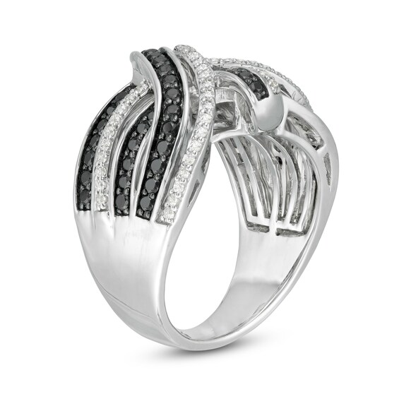 1 CT. T.w. Enhanced Black and White Diamond Layered Overlap Ring in Sterling Silver