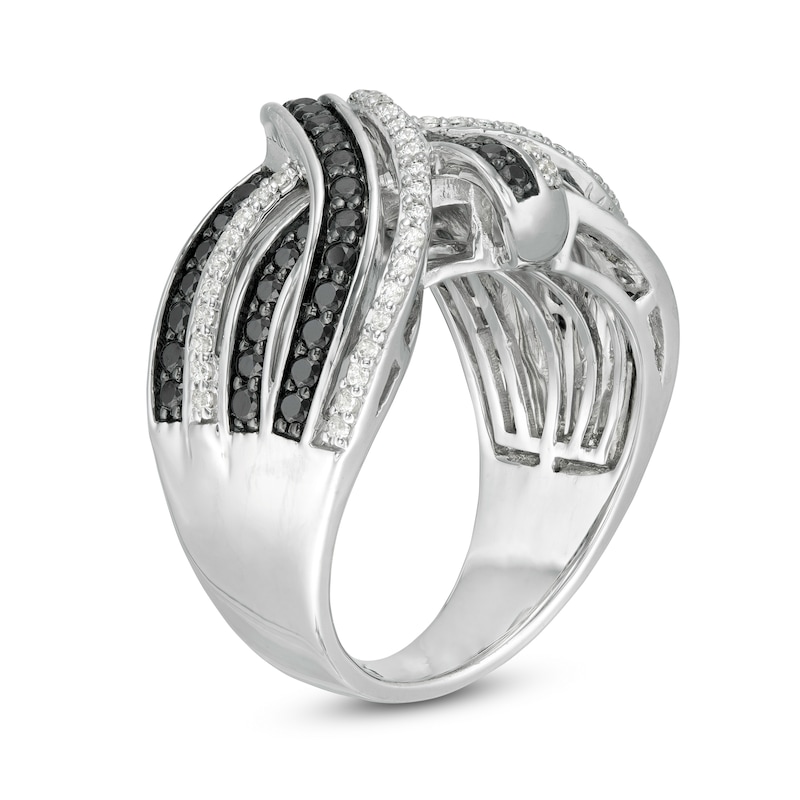 1 CT. T.W. Enhanced Black and White Diamond Layered Overlap Ring in Sterling Silver