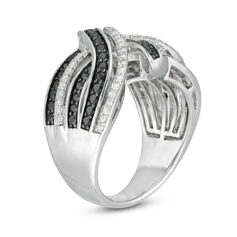 Main Image 2 of 1 CT. T.W. Enhanced Black and White Diamond Layered Overlap Ring in Sterling Silver