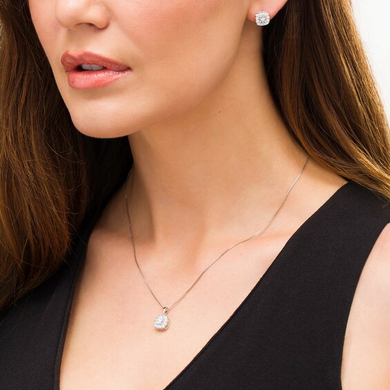 1 CT. T.w. Diamond Cushion Frame Pendant and Stud Earrings Set in Sterling Silver