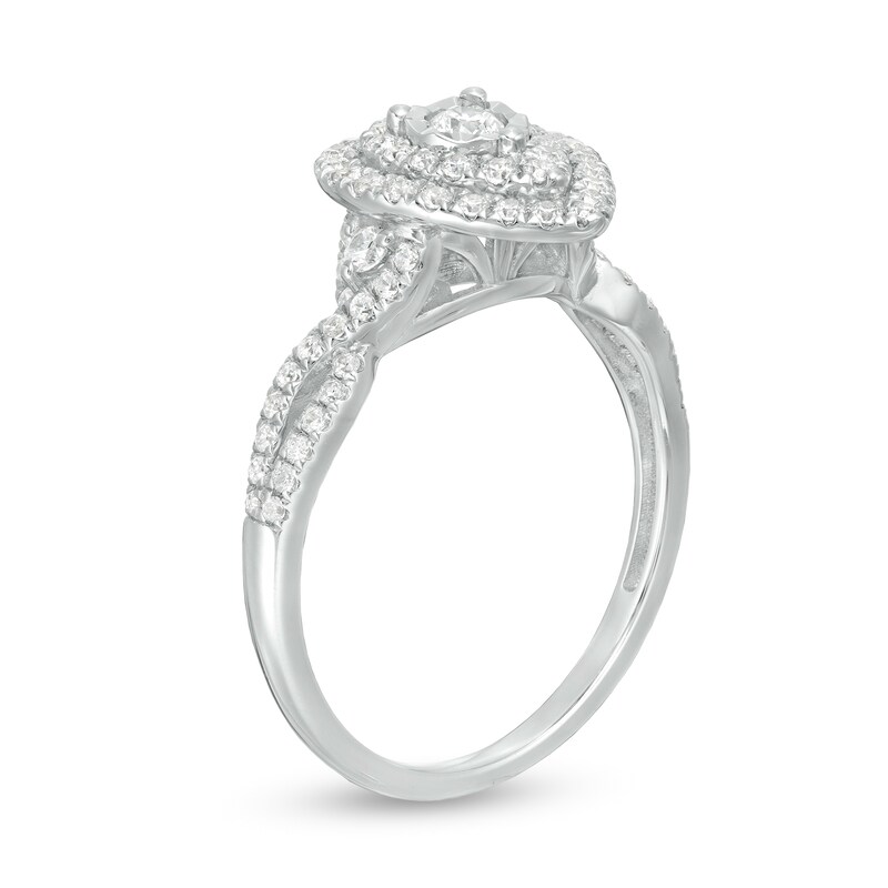 Main Image 3 of 1/2 CT. T.W. Diamond Double Teardrop Frame Split Shank Engagement Ring in 10K White Gold
