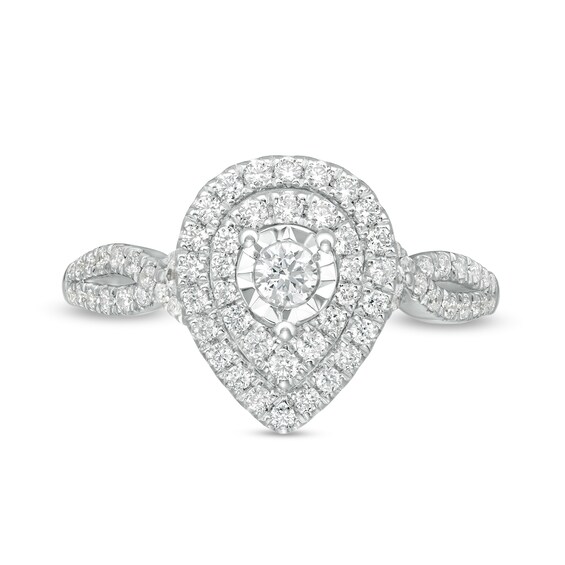 1/2 CT. T.w. Diamond Double Teardrop Frame Split Shank Engagement Ring in 10K White Gold