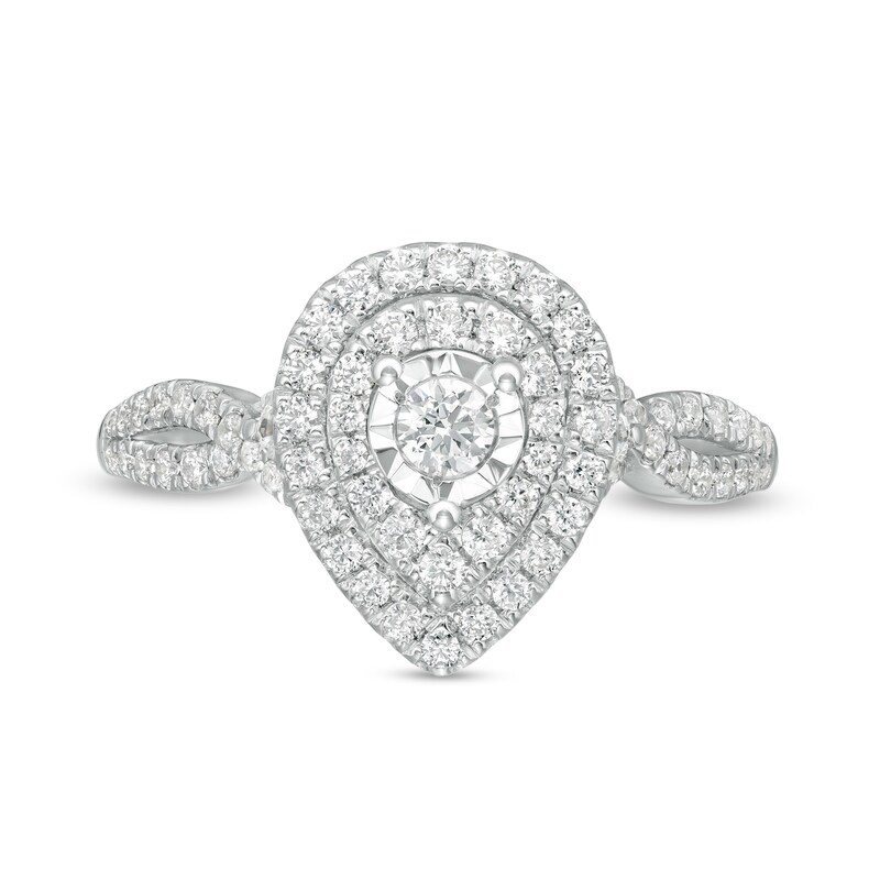 Main Image 4 of 1/2 CT. T.W. Diamond Double Teardrop Frame Split Shank Engagement Ring in 10K White Gold