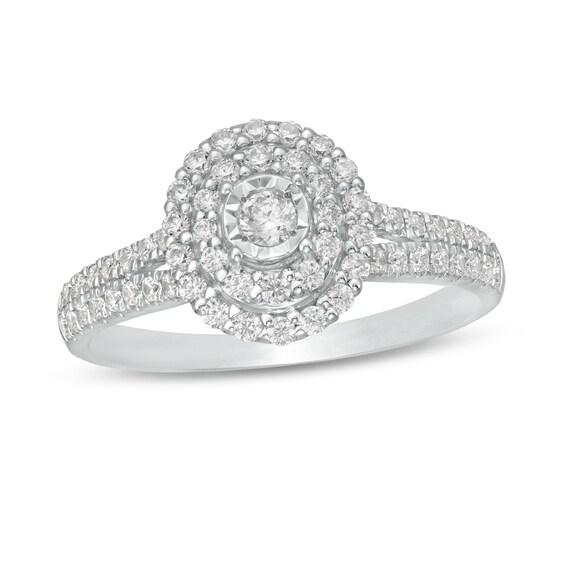 1/2 CT. T.w. Diamond Double Oval Frame Engagement Ring in 10K White Gold